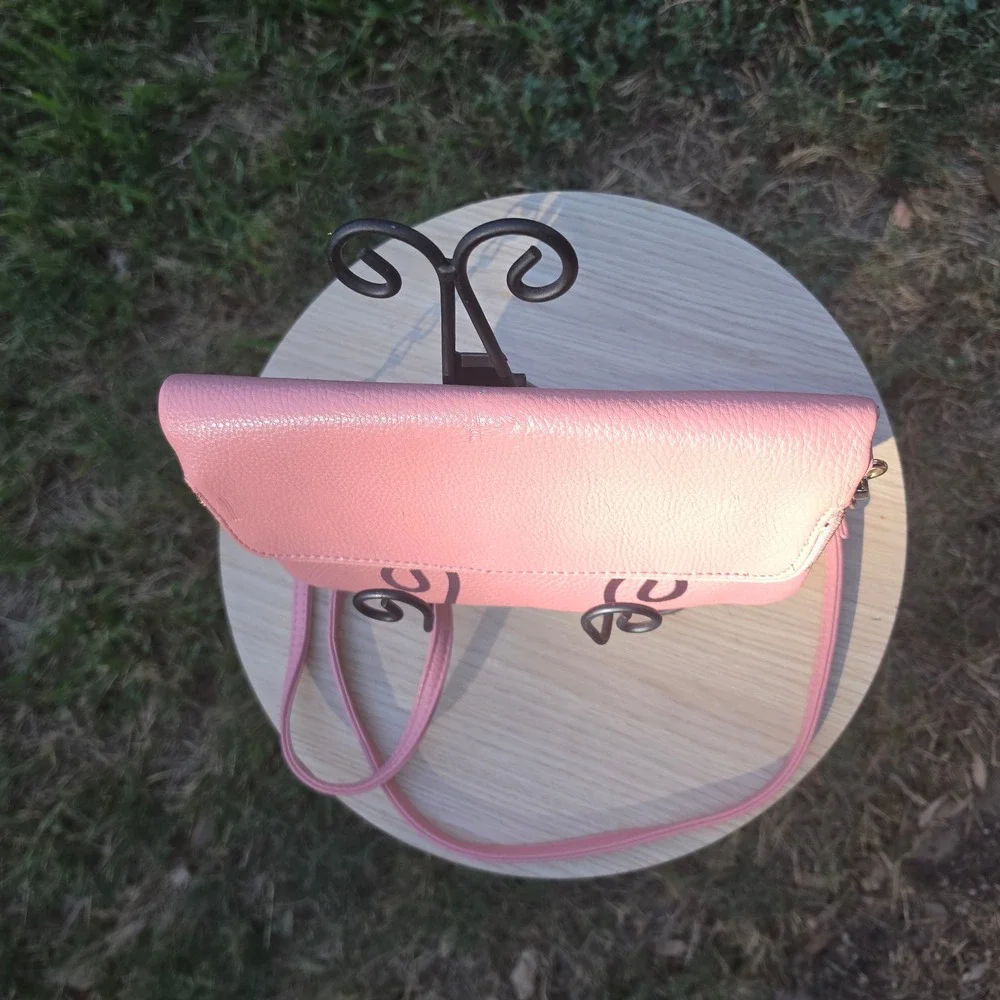Pink Pebbled Faux Leather Crossbody Bag with Gold Hardware and Chain Strap